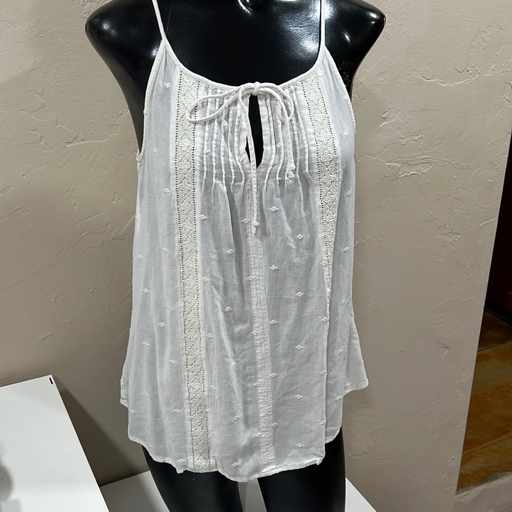 LOFT by Ann Taylor off-white spaghetti strap lace embroidered XS top - Picture 2 of 6